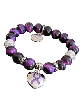 🥳5/$75!🥳 Purple Beaded Alzeimer's Awareness Charm Bracelet